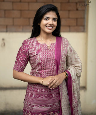 Royal Fuchsia Cotton 3 Piece Set with Pockets for Women