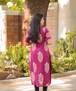 Raspberry Petal Glow Cotton Kurti – Everyday Elegance