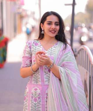 Blush Lotus Cotton 3 Piece Set with Pockets for Women