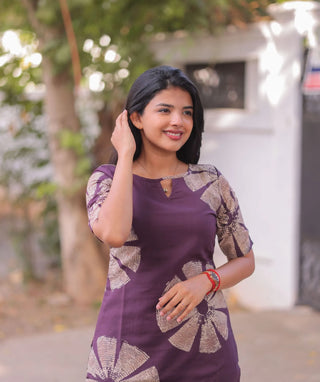 Mulberry Eclipse Cotton Kurti with Elbow Sleeves