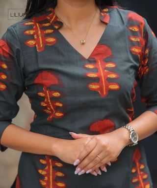 Ember Ash Cotton Kurti – Elegant 3/4 Sleeve Everyday Wear