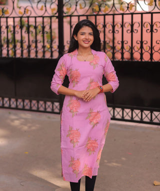 Rosewater Blush Cotton Kurti with 3/4 Sleeves