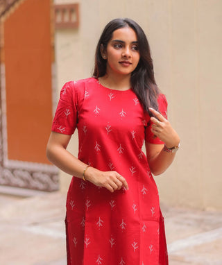 Velvet Poppy Charm Cotton Kurti | Modern Casual Look