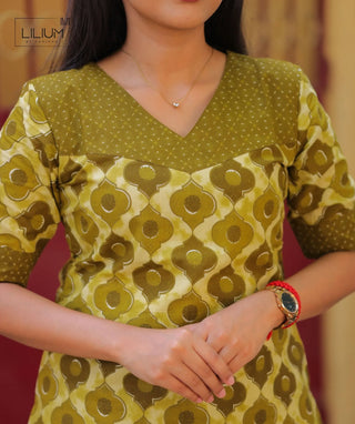 Ochre Olive Cotton Co-ord Set with Elbow Sleeves