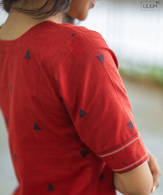 Garnet Red Cotton Handloom Coord Dress - Casual Wear