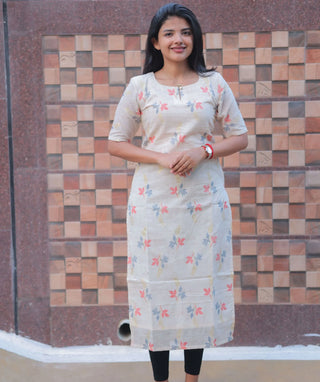 Ivory Petal Mist Cotton Foil Print Kurti