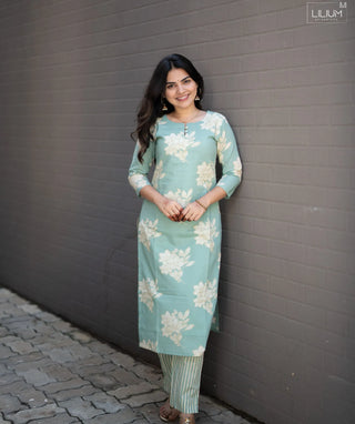 Seafoam Floral Serenity Cotton Co-ords with Pockets