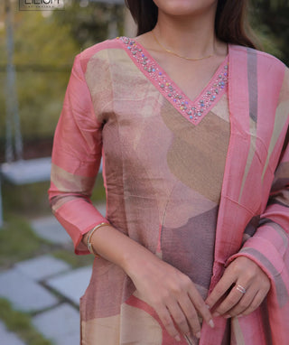 Peach Tissue Silk 3-Piece Festive Wear with Embroidery