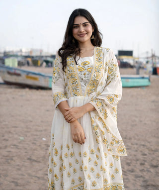 Halfwhite Marigold Bloom Mul Cotton 3-Piece Casual Set