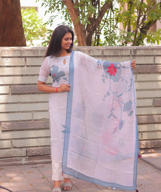 Bluebell Breeze Organza 3 Piece Set with Hand Embroidery