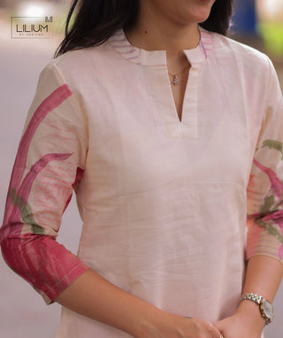 Rosewater Blush Cotton Kurti – 3/4 Sleeve Casual Wear