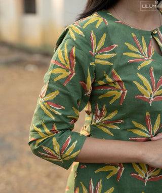 Verdant Haldi Grove Cotton A-Line Kurti with Pockets