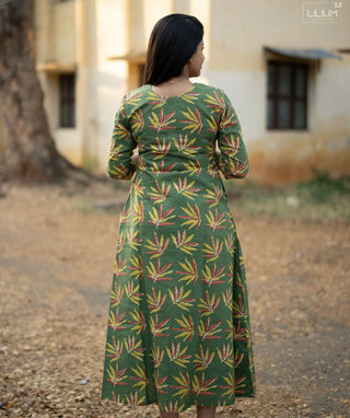 Verdant Haldi Grove Cotton A-Line Kurti with Pockets