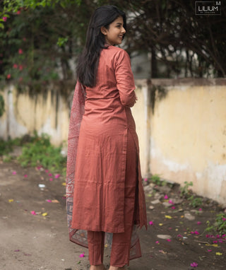 Terracotta Tale Cotton 3-Piece Set with Pockets & 3/4 Sleeves