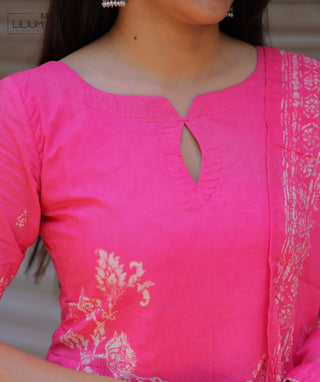 Rose Pink Cotton 3-Piece Kurti Set with Pockets & Comfort Fit