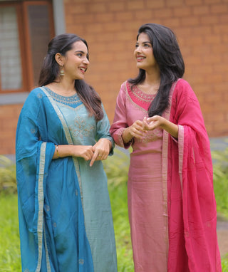 Rose Petal Blush Tissue Silk Festive 3-Piece Set