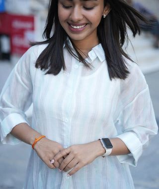 Ivory Sky Blue Chanderi Shirt with Inner Spaghetti