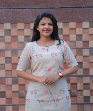 Ivory Petal Mist Cotton Foil Print Kurti