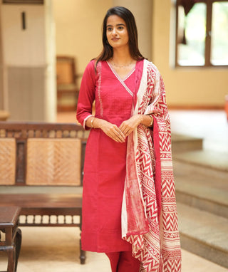 Cardinal Red 3-Piece Set with Embroidery – Traditional Wear