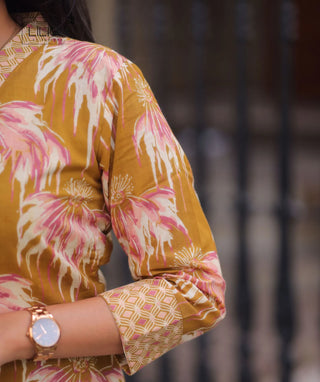 Golden Petal Ochre Cotton Co-Ord Set for Women