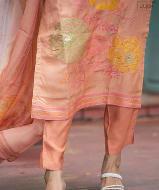 Blush Peach Muslin 3-Piece Set with Embroidery