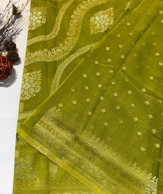 Mehndi Green Banaras Silk Saree with Rich Zari Weave