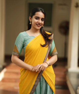 Handloom Sea Green Narayanpet Cotton Half Saree