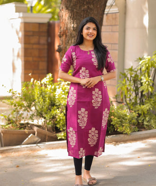 Raspberry Petal Glow Cotton Kurti – Everyday Elegance