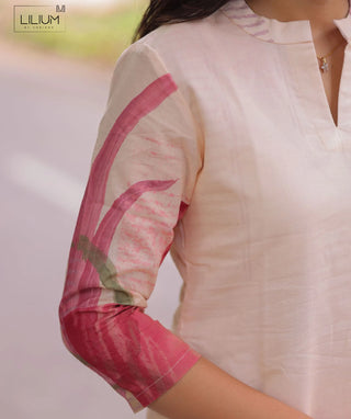 Rosewater Blush Cotton Kurti – 3/4 Sleeve Casual Wear