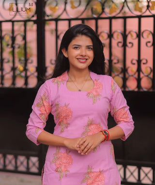 Rosewater Blush Cotton Kurti with 3/4 Sleeves