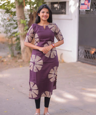 Mulberry Eclipse Cotton Kurti with Elbow Sleeves