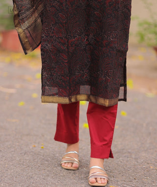 Crimson Noir Mangalagiri Chanderi 3-Piece Co-Ord Set