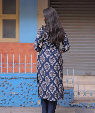 Dusky Sapphire Siberian Tussar Co-Ord Set with Pockets
