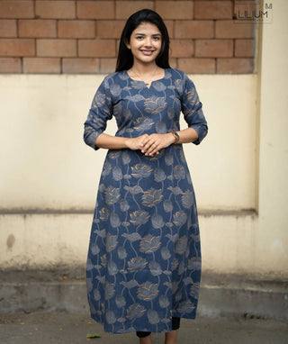 Stormy Slate Blue A-Line Cotton Kurti with Pockets
