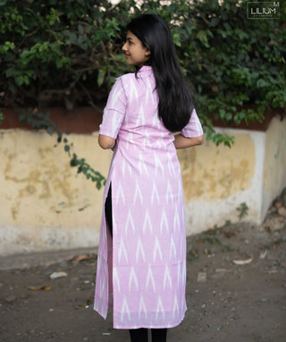 Blush Petal Ikat Cotton Kurti – Elbow Sleeve Casual Wear