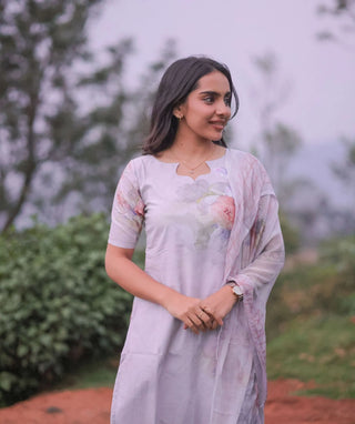 Dove Grey Elegance Embroidered Cotton 3 Piece Set