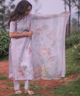 Dove Grey Elegance Embroidered Cotton 3 Piece Set