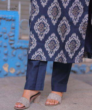 Dusky Sapphire Siberian Tussar Co-Ord Set with Pockets