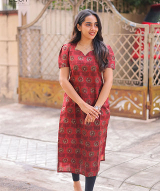Ruby Maroon Cotton Kurti – Elegant Everyday Wear