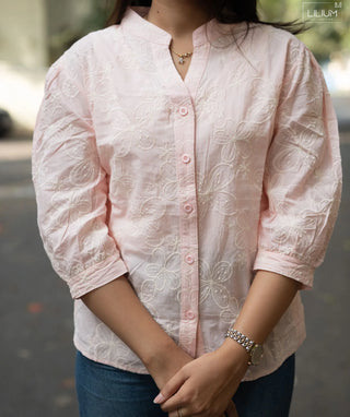 Petal Whisper Cotton Embroidered Short Top