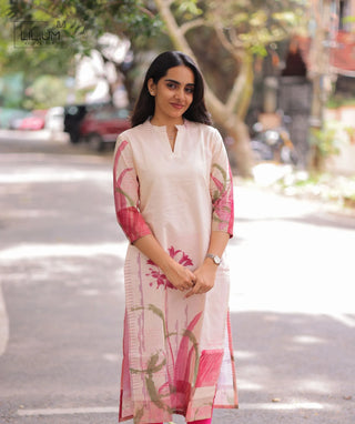 Rosewater Blush Cotton Kurti – 3/4 Sleeve Casual Wear