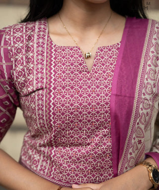 Royal Fuchsia Cotton 3 Piece Set with Pockets for Women