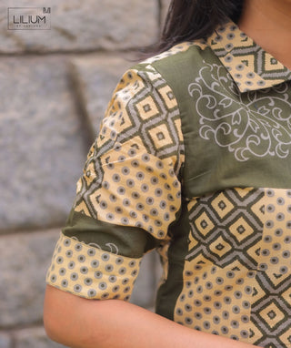 Olive Mosaic Cotton Co-Ord Set with Pockets for Women