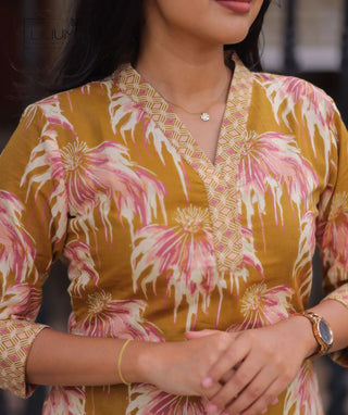 Golden Petal Ochre Cotton Co-Ord Set for Women