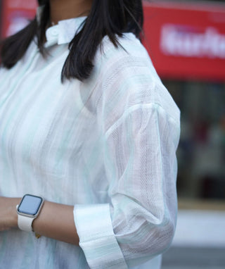 Ivory Sky Blue Chanderi Shirt with Inner Spaghetti