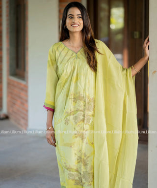 Lime Green Muslin Silk 3-Piece Pakistani Suit