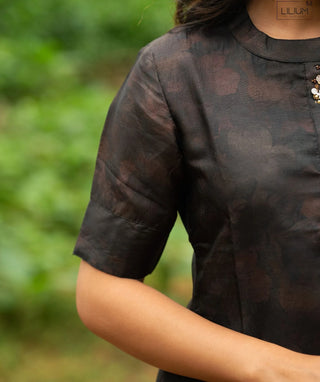 Espresso Black Velvet Hand Embroidered Kurti with Shawl