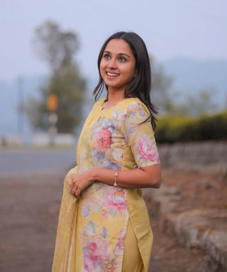 Golden Marigold Embroidered Cotton 3 Piece Festive Set