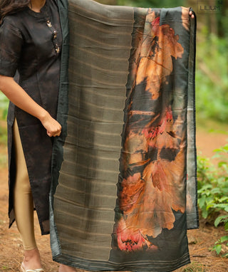 Espresso Black Velvet Hand Embroidered Kurti with Shawl