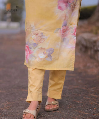 Golden Marigold Embroidered Cotton 3 Piece Festive Set